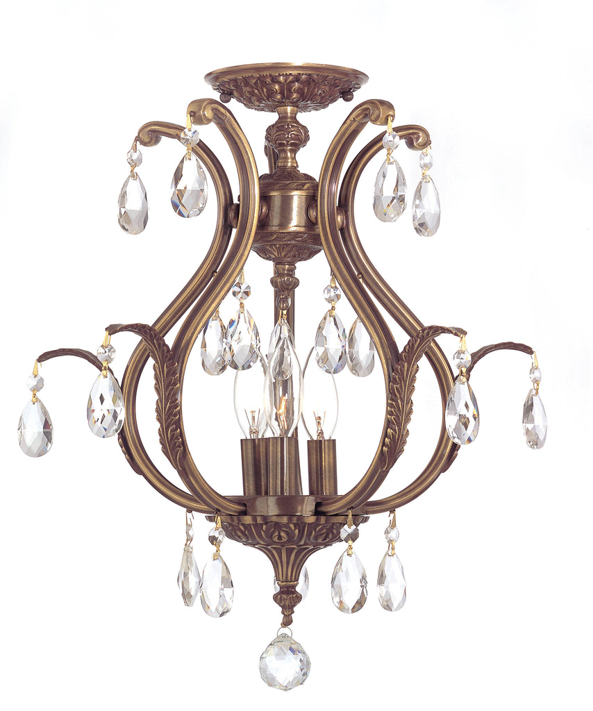 3 Light Antique Brass Crystal Ceiling Mount Draped In Clear Swarovski Strass Crystal - C193-5560-AB-CL-S_CEILING