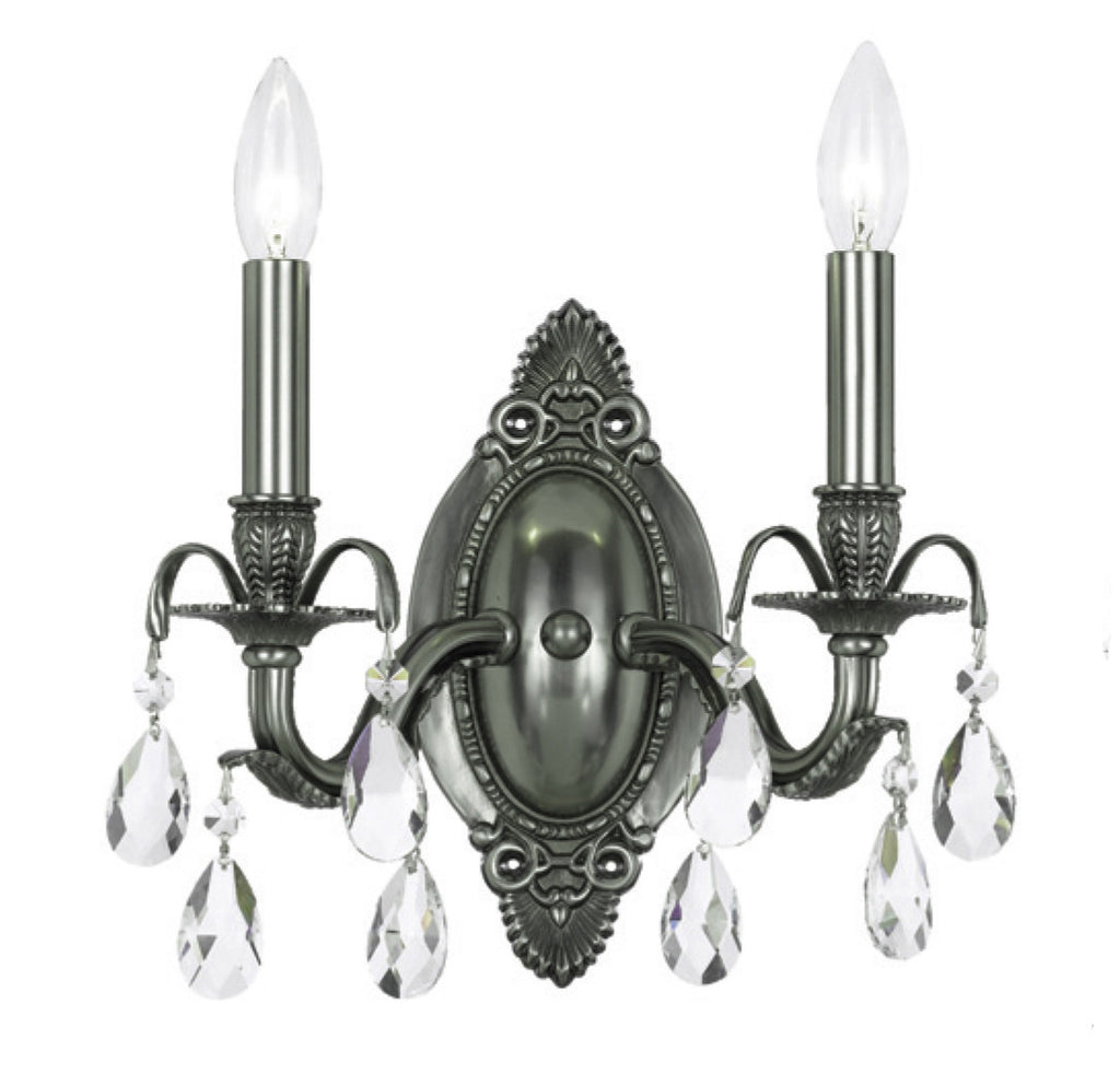 2 Light Pewter Crystal Sconce Draped In Clear Swarovski Strass Crystal - C193-5562-PW-CL-S