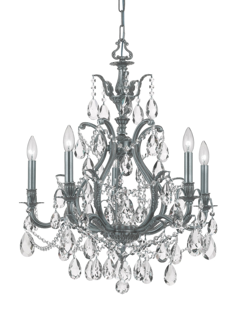 5 Light Pewter Crystal Chandelier Draped In Clear Hand Cut Crystal - C193-5575-PW-CL-MWP