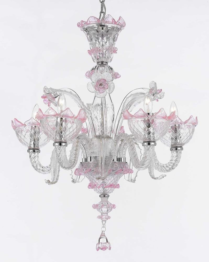 Pink Hand Blown Murano Venetian Style All Crystal Chandelier Chandeliers Lighting Great for Dining Room!Close out - Limited Availability - GB104-PINK/700/5