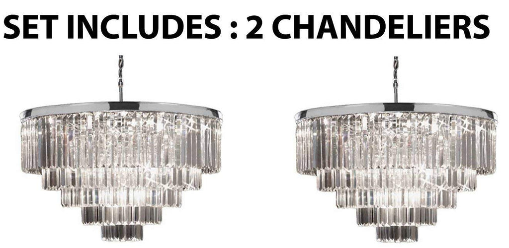 Set of 2 - Retro Palladium Crystal Glass Fringe Chandelier Chrome Finish H25 W33.5 - 2EA GB104-2164/18