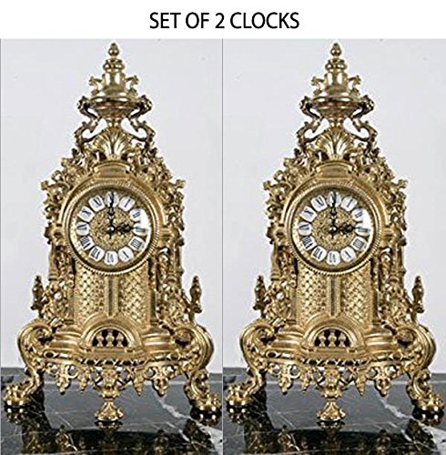 SET OF 2 - Solid Brass Baroque Mantel Clock Made in Italy! - GB101-CLOCKONLY/421-Set of 2