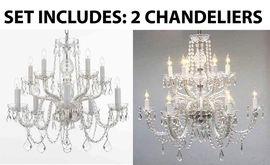 Set of 2-1 Chandelier Lighting Crystal Chandeliers H25 X W24 10 Lights and 1 Chandelier Lighting Crystal Chandeliers H27" X W32" - 1EA CS/1122/5+5 + 1EA 385/6+6