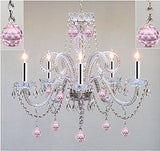 Chandelier Lighting Dressed w/Pink Balls with Chrome Sleeves! H25 X W24 Chandelier Lighting! - GO-A46-B43/BALLS/387/5/PINK