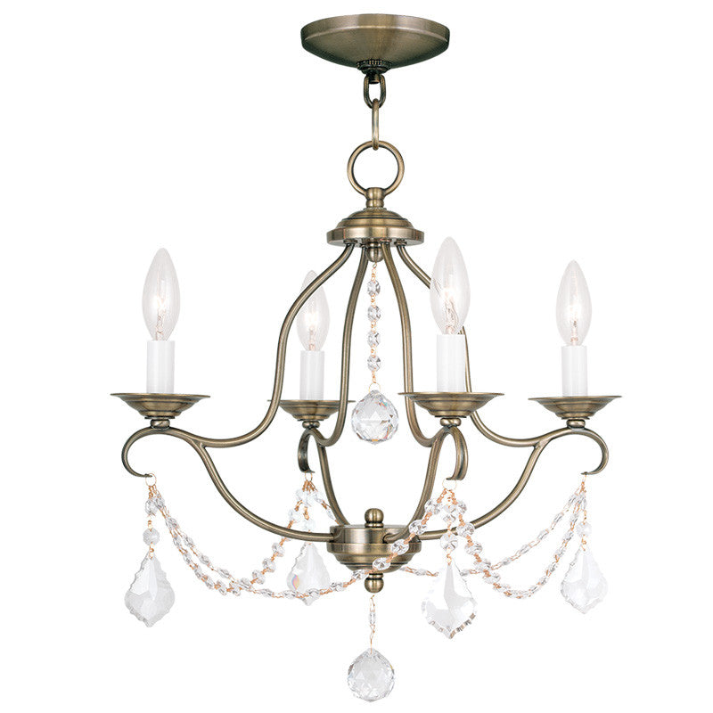 Livex Chesterfield 4 Light Antique Brass Mini Chandelier - C185-6424-01