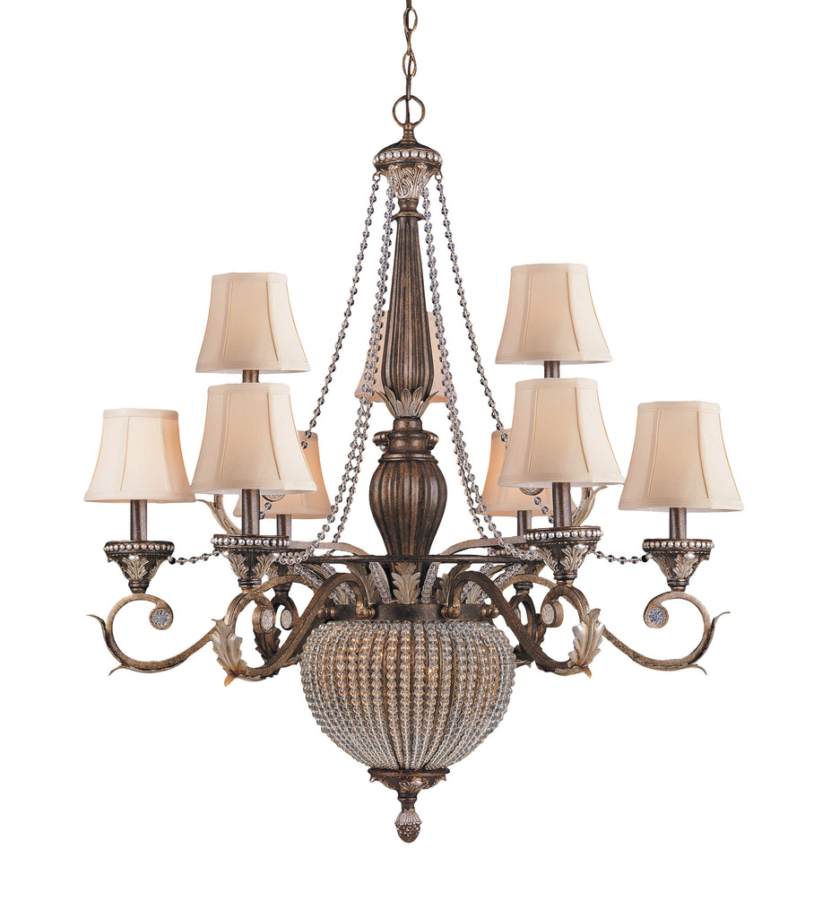 11 Light Weathered Patina Traditional Chandelier Draped In Crystal Beads - C193-6729-WP