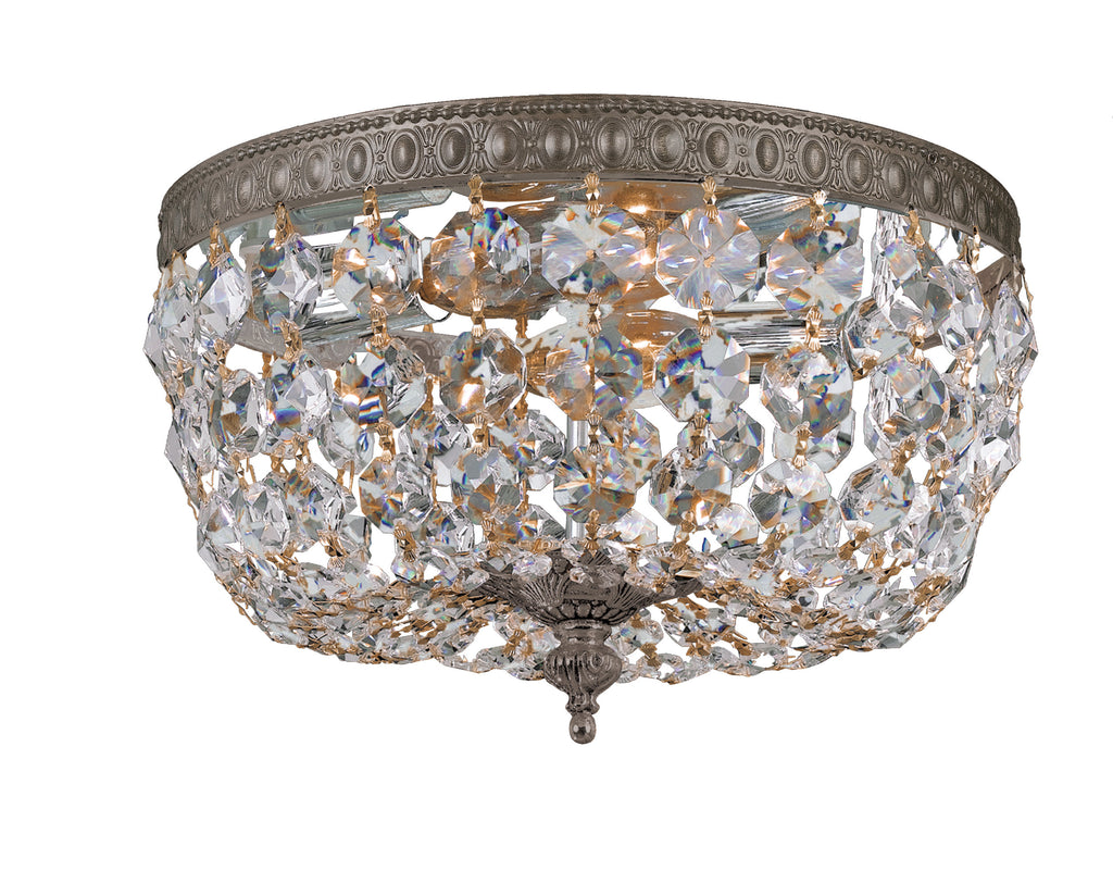 2 Light English Bronze Traditional Ceiling Mount Draped In Clear Italian Crystal - C193-710-EB-CL-I