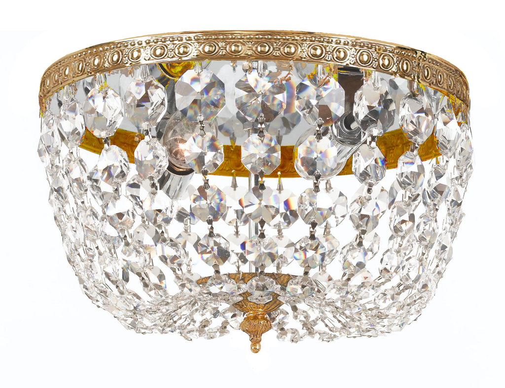 2 Light Olde Brass Traditional Ceiling Mount Draped In Clear Swarovski Strass Crystal - C193-710-OB-CL-S