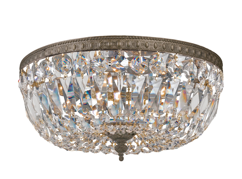 3 Light English Bronze Traditional Ceiling Mount Draped In Clear Hand Cut Crystal - C193-712-EB-CL-MWP