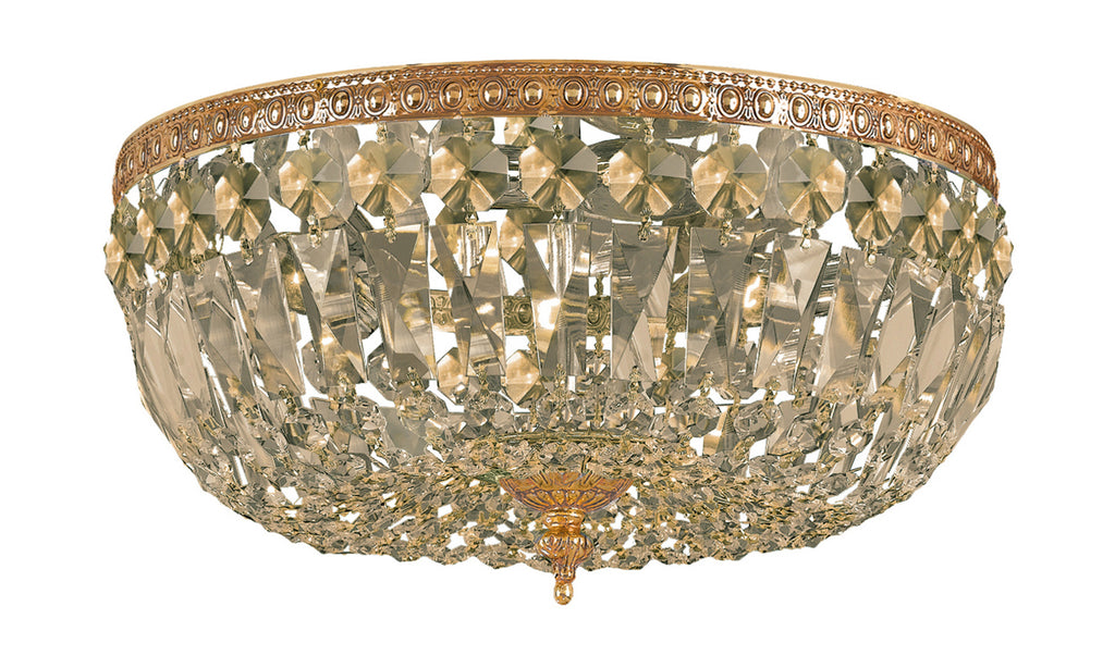 3 Light Olde Brass Traditional Ceiling Mount Draped In Golden Teak Swarovski Crystal - C193-714-OB-GTS