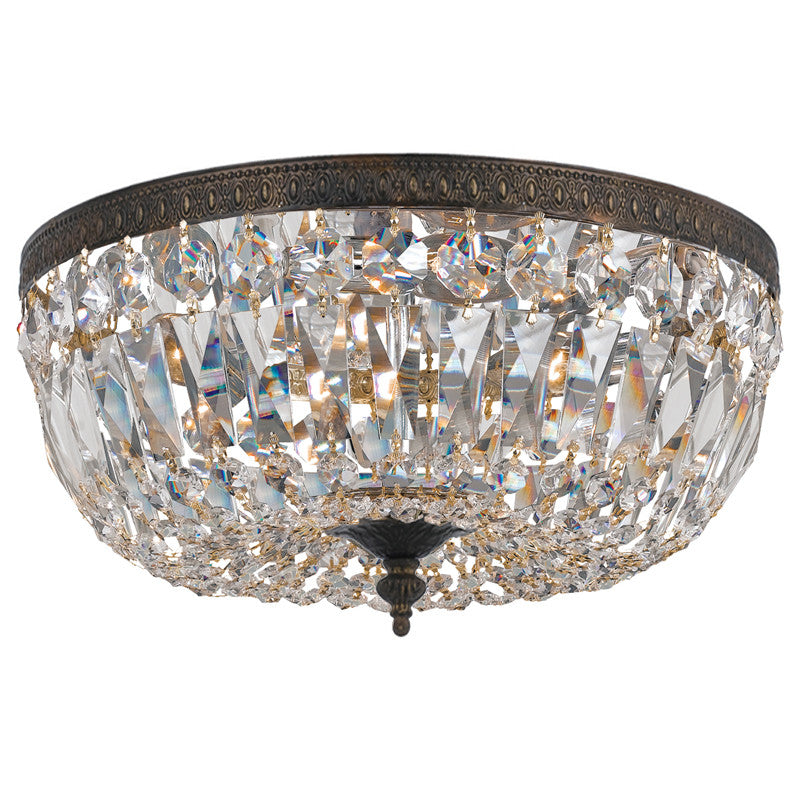 3 Light English Bronze Traditional Ceiling Mount Draped In Clear Hand Cut Crystal - C193-716-EB-CL-MWP