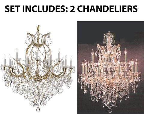 Set of 2-1 Maria Theresa Chandelier Crystal Lighting Chandeliers Lights Fixture Ceiling Lamp H38" X W37" and 1 Chandelier Crystal Lighting H30" X W28" - 1/21510/15+1 + 21532/12+1 A500-