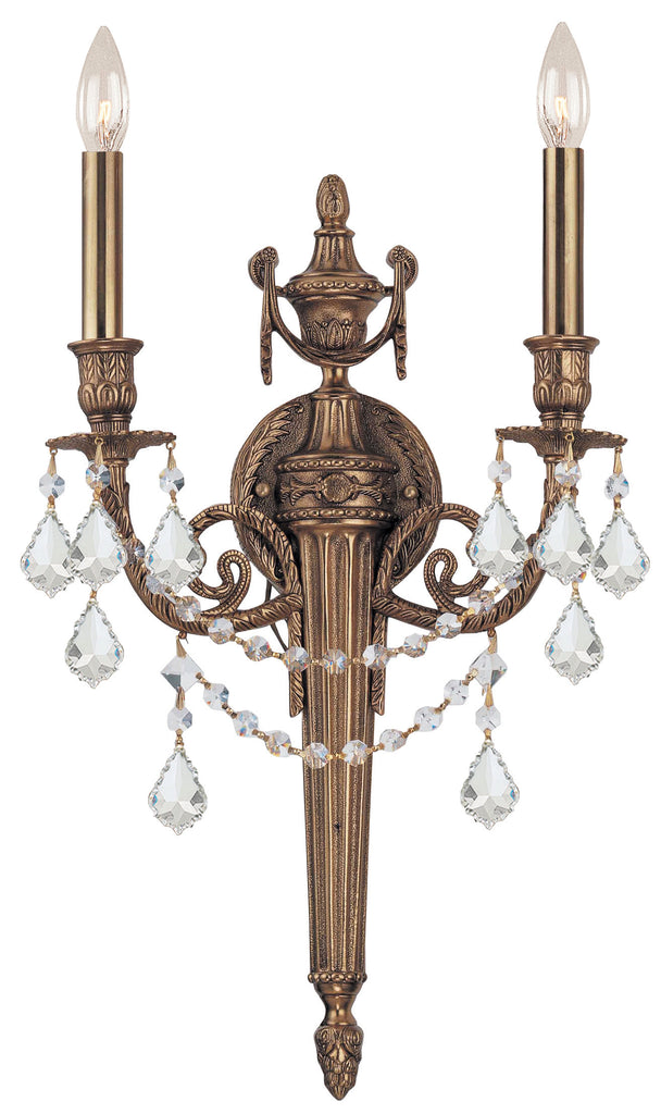 2 Light Matte Brass Traditional Sconce Draped In Clear Hand Cut Crystal - C193-752-MB-CL-MWP