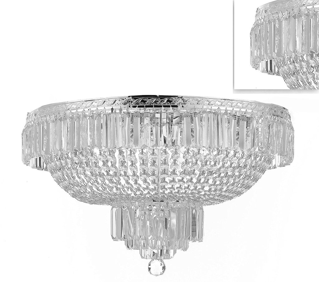French Empire Crystal Semi Flush Basket Chandelier Chandeliers Lighting! H18" X W24" - F93-B102/FLUSH/CS/870/9