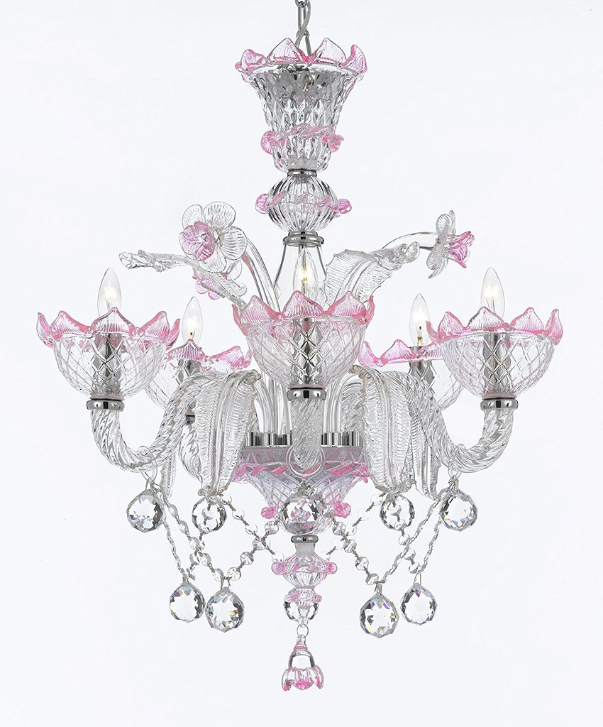 Pink Hand Blown Murano Venetian Style All Crystal Ball Chandelier Chandeliers Lighting Great for Dining Room!Close out - Limited Availability - GB104-B61/PINK/700/5
