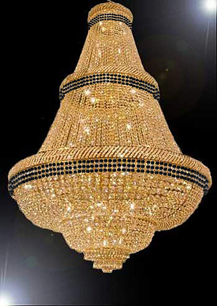 French Empire Crystal Chandelier Chandeliers Lighting Trimmed with Jet Black Crystal! Good for Dining Room, Foyer, Entryway, Family Room and More! H72" X W50" - G93-B79/CG/448/48