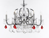 Swarovski Crystal Trimmed Chandelier 19th C. Baroque Iron & Crystal Chandelier Lighting- Dressed with Ruby Red Crystals Great for Kitchens, Bathrooms, Closets, and Dining Rooms H 19" x W 26" - G83-B98/994/6SW
