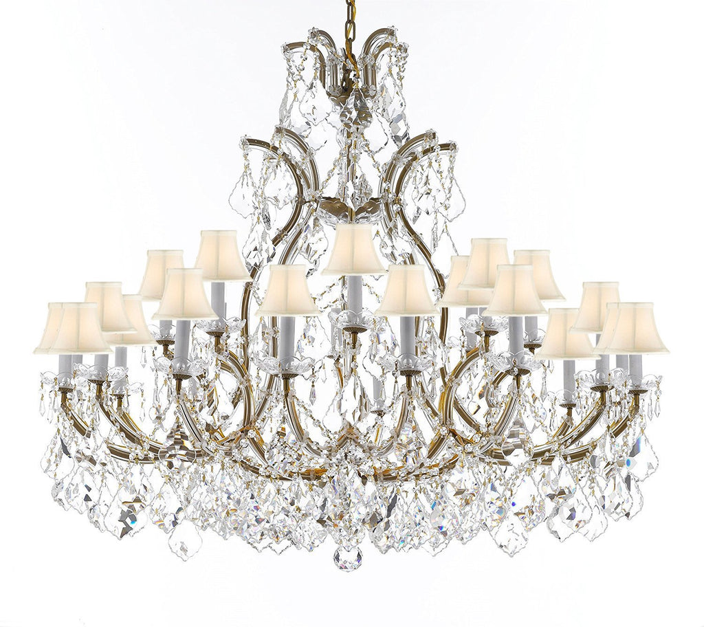 Swarovski Crystal Trimmed Chandelier Lighting Chandeliers H41" X W46" Great for the Foyer, Entry Way, Living Room, Family Room and More w/White Shades - A83-B62/WHITESHADES/52/2MT/24+1SW