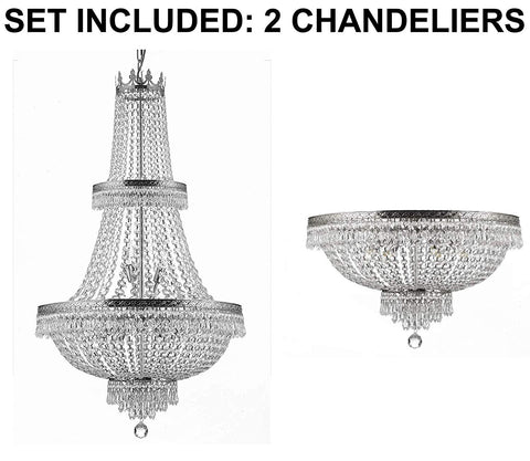 Set of 2-1 French Empire Crystal Chandelier Lighting H50" X W24" - Great for The Dining Room, Foyer, Living Room! and French Empire Crystal Semi Flush Basket Chandelier Lighting H18" X W24" - 1EA CS/870/15 + 1EA FLUSH/CS/870/9