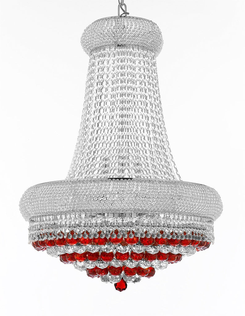 Swarovski Crystal Trimmed Moroccan Style French Empire Crystal Chandeliers H32" X W24" Dressed with Ruby Red Crystal Balls - Good for Dining Room, Foyer, Entryway, Family Room and More - F93-B96/CS/542/15SW