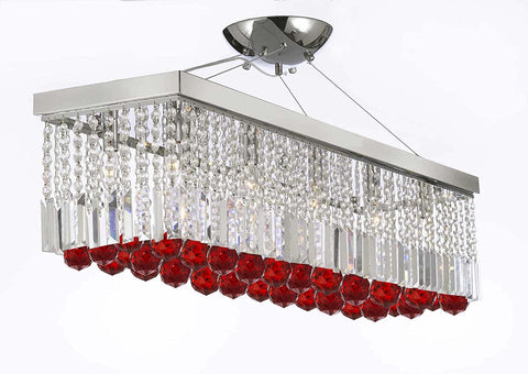 10 Light 40" Contemporary Crystal Chandelier Rectangular Chandeliers Lighting with Ruby Red Crystal Balls Great for Dining Room, Kitchen, Pool Table and more - G902-B96/1120/10