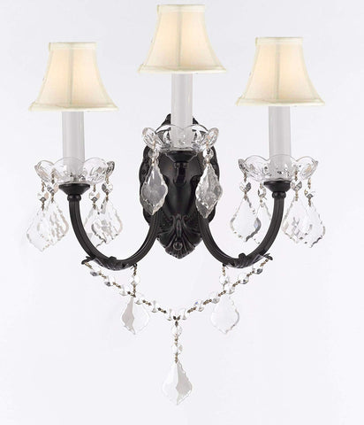Swarovski Crystal Trimmed Wrought Iron Wall Sconce! W 11.5" H 14" D 17" w/White Shades - G83-WHITESHADES/3/556SW