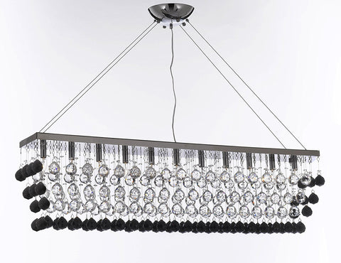 Modern Contemporary "Rain Drop" Linear Chandelier Light Lighting Chandeliers-Dressed with Jet Black Crystal Balls Great for Dining Room or Billiard Pool Table Lighting - F7-B955/926/11