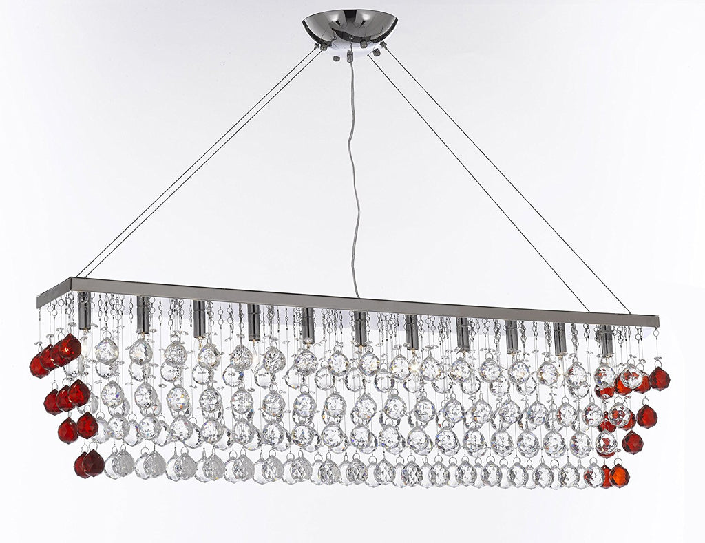 Modern Contemporary "Rain Drop" Linear Chandelier Light Lighting Chandeliers- Dressed with Ruby Red Crystal Balls Great for Dining Room orBilliard Pool Table Lighting - F7-B963/926/11
