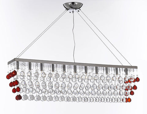 Modern Contemporary "Rain Drop" Linear Chandelier Light Lighting Chandeliers- Dressed with Ruby Red Crystal Balls Great for Dining Room orBilliard Pool Table Lighting - F7-B963/926/11