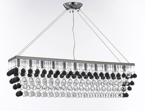 Modern Contemporary "Rain Drop" Linear Chandelier Light Lighting Chandeliers- Dressed with Jet Black Crystal Balls Great for Dining Room or Billiard Pool Table Lighting - F7-B954/926/11