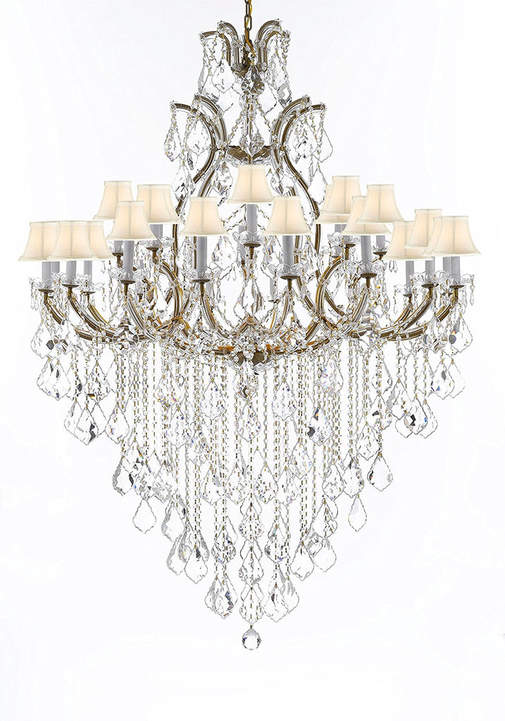 Swarovski Crystal Trimmed Chandelier Lighting Chandeliers H65" X W46" Great for the Foyer, Entry Way, Living Room, Family Room and More w/White Shades - A83-B12/WHITESHADES/52/2MT/24+1SW