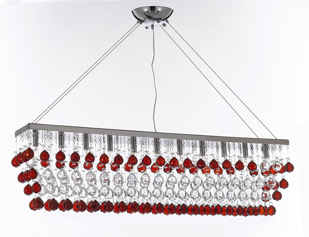 Modern Contemporary "Rain Drop" Linear Chandelier Light Lighting Chandelier- Dressed with Ruby Red Crystal Balls Great for Dining Room or Billiard Pool Table Lighting - F7-B966/926/11