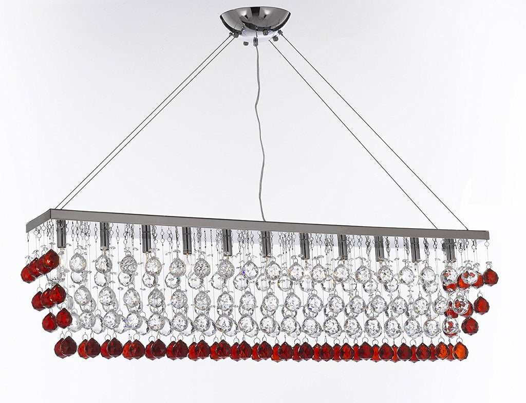 Modern Contemporary "Rain Drop" Linear Chandelier Light Lighting Chandeliers - Dressed w/Ruby Red Crystal Balls Great for Dining Room or Billiard Pool Table Lighting - F7-B965/926/11