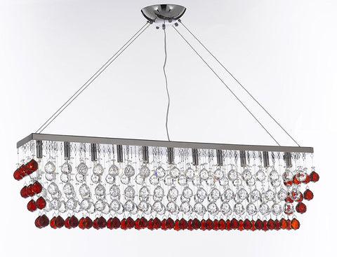 Modern Contemporary "Rain Drop" Linear Chandelier Light Lighting Chandeliers - Dressed w/Ruby Red Crystal Balls Great for Dining Room or Billiard Pool Table Lighting - F7-B965/926/11