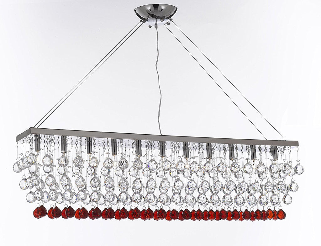 Modern Contemporary "Rain Drop" Linear Chandelier Light Lighting Chandeliers- Dressed w/Ruby Red Crystal Balls Great for Dining Room or Billiard Pool Table Lighting - F7-B962/926/11