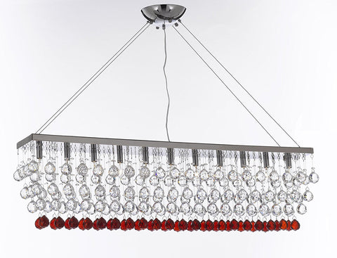 Modern Contemporary "Rain Drop" Linear Chandelier Light Lighting Chandeliers- Dressed w/Ruby Red Crystal Balls Great for Dining Room or Billiard Pool Table Lighting - F7-B962/926/11