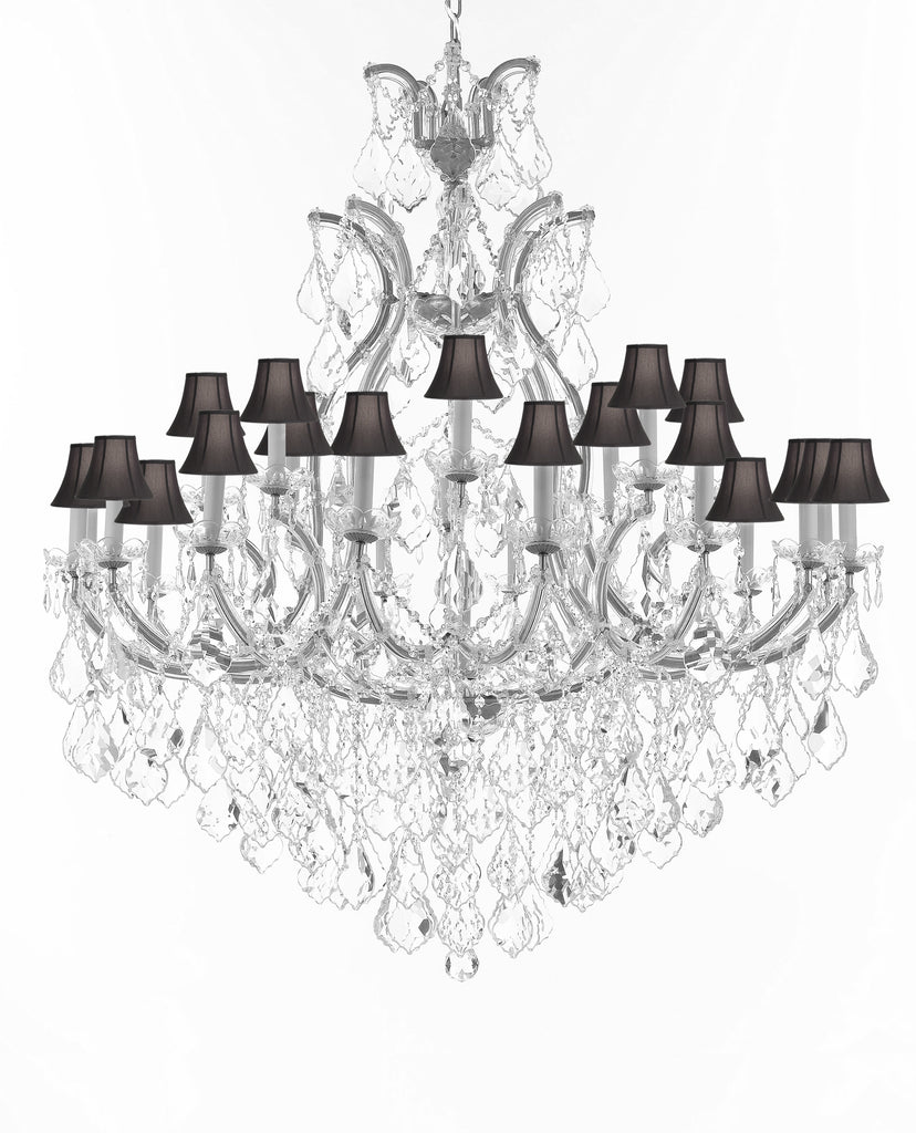 Swarovski Crystal Trimmed Chandelier Lighting Chandeliers H52" X W46" Dressed with Large, Luxe Crystals - Great for the Foyer, Entry Way, Living Room, Family Room & More w/Black Shades - A83-B90/CS/BLACKSHADES/52/2MT/24+1SW