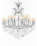 Swarovski Crystal Trimmed Chandelier Lighting Chandeliers H52" X W46" Dressed with Large, Luxe Crystals - Great for the Foyer, Entry Way, Living Room, Family Room & More w/White Shades - A83-B90/CS/WHITESHADES/52/2MT/24+1SW