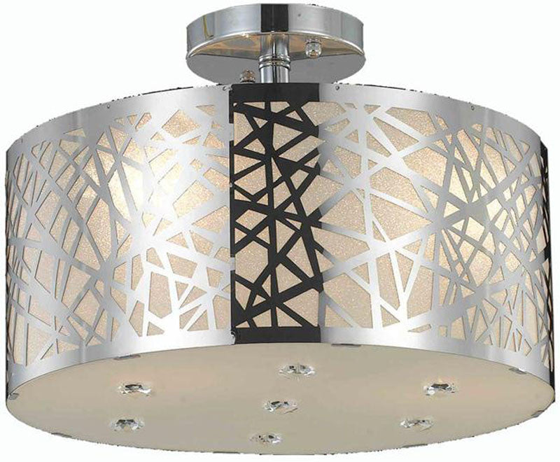 C121-2081F14C/RC By Elegant Lighting Prism Collection 3 Light Flush Mount Chrome Finish