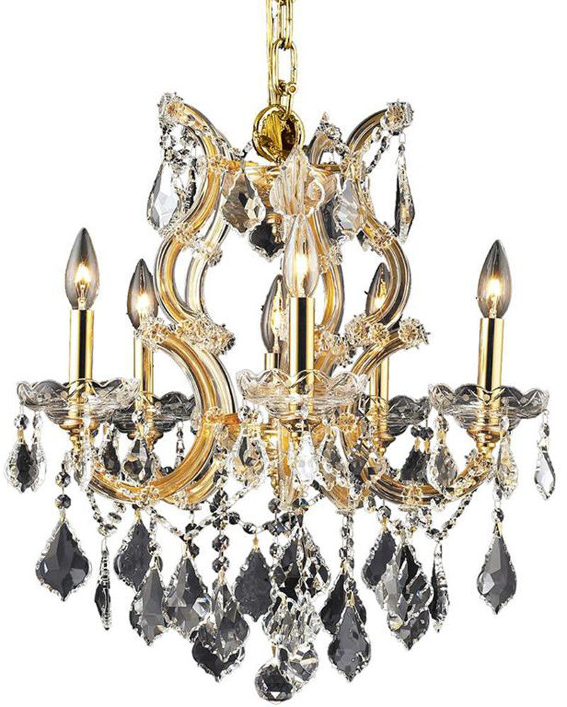 C121-2800D20G/RC+SH-1R23G By Elegant Lighting Maria Theresa Collection 6 Light Dining Room Gold Finish