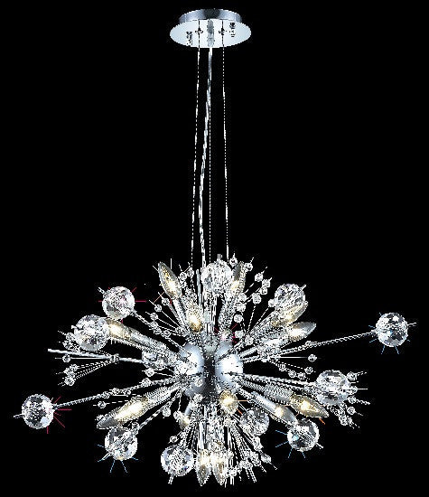 C121-3400D24C/EC By Elegant Lighting Cyclone Collection 22 Light Chandeliers Chrome Finish