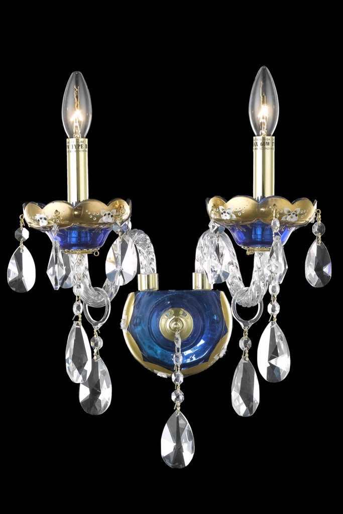 C121-7810W2BE/RC By Elegant Lighting Alexandria Collection 2 Light Chandeliers Blue Finish
