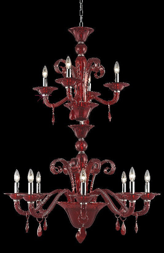 C121-7812G36RD/RC By Elegant Lighting Muse Collection 12 Light Chandeliers Red Finish