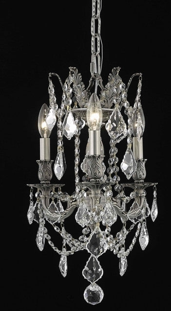 C121-9203D13PW/RC By Elegant Lighting Rosalia Collection 3 Light Chandeliers Pewter Finish