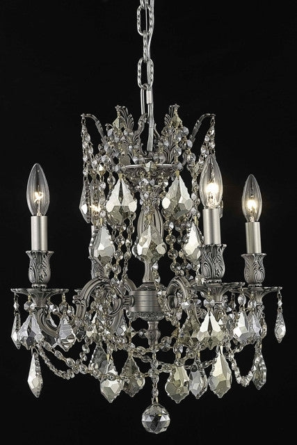 C121-9204D17PW-GT/RC By Elegant Lighting Rosalia Collection 4 Light Chandeliers Pewter Finish