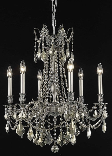 C121-9206D23PW-GT/RC By Elegant Lighting Rosalia Collection 6 Light Chandeliers Pewter Finish