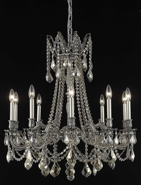 C121-9210D28PW-GT/RC By Elegant Lighting Rosalia Collection 10 Light Chandeliers Pewter Finish