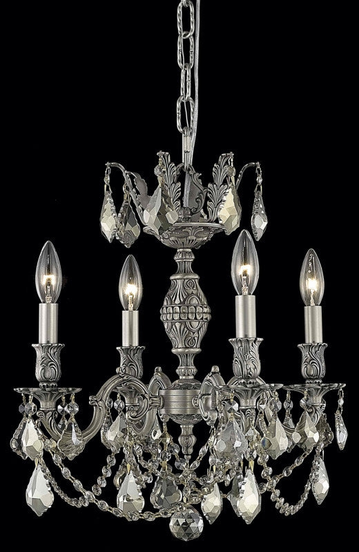 C121-9504D17PW-GT/RC By Elegant Lighting Marseille Collection 4 Light Chandeliers Pewter Finish
