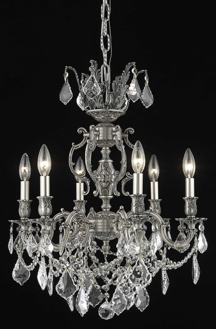 C121-9506D20PW/RC By Elegant Lighting Marseille Collection 6 Light Chandeliers Pewter Finish