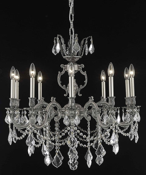 C121-9510D28PW/RC By Elegant Lighting Marseille Collection 10 Light Chandeliers Pewter Finish